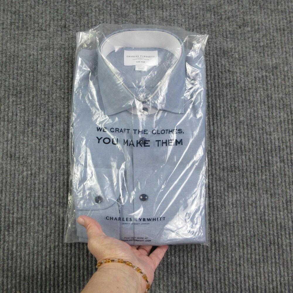 Charles Tyrwhitt Dress Shirt Mens 15.5 32/33 Steel Blue Twill Classic Fit NWOT